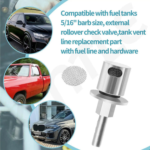 Remote Mount Vent Valve With Gas Line Kit For Gas Tanks Five Sixteenth Inch Barb Size External Rollover Check Valve Tank Vent