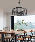 Industrial Style Chandelier With Matte Black Finish Geometric Shade Pendant Lighting Fixture for dining room