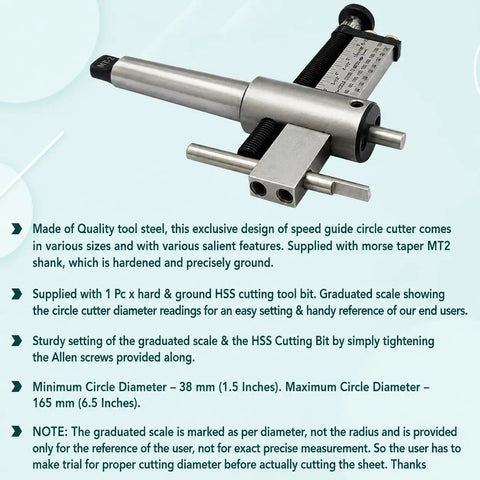 Circle Cutter For Milling Machines With HSS Tool Bit, Adjustable Circle Cutting Attachment Delivers Precise, Repeatable Metalworking Cuts For Fast, Clean Ring Creations And Dope Pro Grade Performance. Adjustable tool steel cutter with MT2 shank and 38-165 mm diameter scale