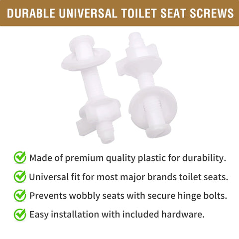 Tough As Nails Universal Plastic Toilet Seat Hinge Screw Bolt Kit For No Sweat Install And Heavy Duty Rust Resistant Bathroom Hardware, plastic screws.