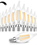 Fully Dimmable E12 Candelabra LED Bulbs 60W Incandescent Equivalent 2700K Warm White Clear Filament Chandelier Light Bulbs 6W 600lm Flame Tip Vintage Ceiling Fan 12 Pack