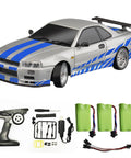 LDRC LD1899 1/18 RC Drift Car Nissan Skyline GTR R34 RWD With 2.4GHz Gyro Steering and three batteries, durable silver body