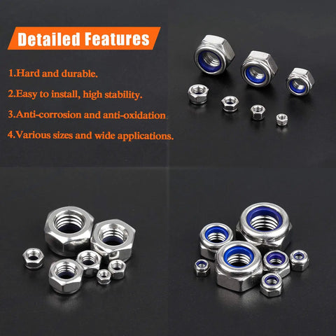 300 Pack M5 Nylon Insert Hex Lock Nuts 0.8Mm Coarse Thread Stainless Steel 304 18 8 Lock Nuts Kit for DIY and Heavy Duty