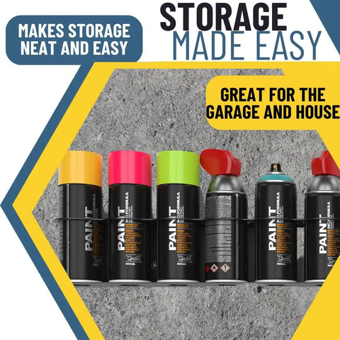 Heavy Duty Wall Mount Holder Rack For Six Aerosol Spray Paint Cans And Bottles Keeps Your Garage Workshop And Craft Space Neat