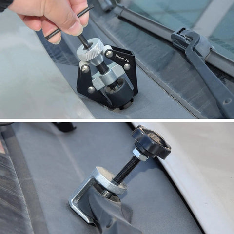 Beefed Up Dual Purpose Wiper Arm Puller Tool For Cars And Windshields showing tool removing a wiper arm
