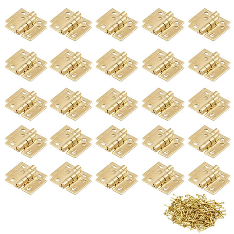 Mini Metal Box Hinges Set Of 50 With 200 Replacement Screws Retro Antique Bronze Finish 10mm By 8mm visible in grid pattern