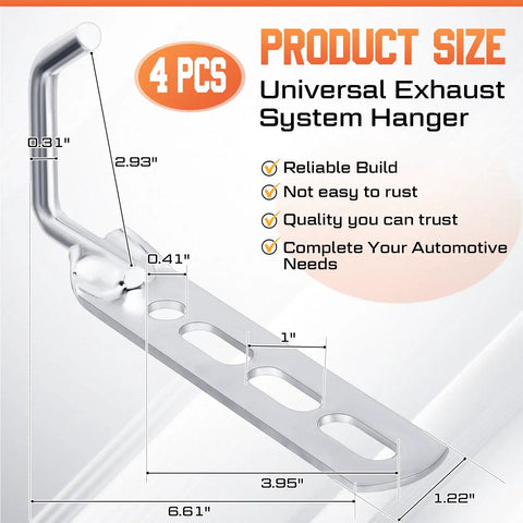 2 Pack Exhaust Hanger Set Universal Muffler Hanger Swivel Tail Pipe Bracket Heavy Duty Flexible Mounts For Cars Trucks SUVs Bolt On Easy Install Durable Stainless Steel Perfect For Retrofit Upgrades And Quiet Exhaust Alignment Silver, 4 pcs size chart