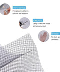 Fiberglass Window Screen Roll With High Visibility And Durable Mesh shown with features: flame retardant, easy to DIY cut, antistatic.