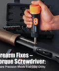 Hand holding a torque screwdriver with storage case, part of 38 Piece Torque Screwdriver Set With 10-70 In-Lb Range, Includes S2 Bits, Sockets, And Storage Case For Bike Repair, Home Maintenance, And DIY Projects, A Great Gift For Men And Weekend Handymen.