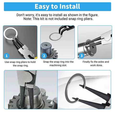 Installation of 46mm External Circlips OD 304 Stainless Steel C Clip Retaining Rings using snap ring pliers.