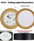 Back view dimensions of Black And Gold Flush Mount Ceiling Light With Glass Drum Shade Sixteen Point Five Inch Sleek Modern Round Fixture