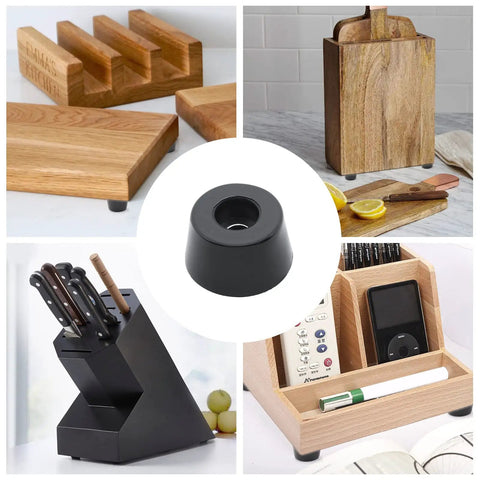Twelve Piece Set Of Heavy Duty Round Rubber Feet Bumpers With Included Stainless Steel Screws One Inch Wide Top Half Inch Tall Anti Scratch Cabinet Table Leg Pads Rock Solid Non Slip Grip Kit on wooden kitchen items.