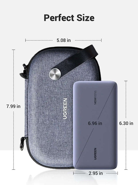 Rugged Hardshell Tech Organizer Travel Case Packs All Your Fresh Gadgets Square With Nifty Double Layer Pouch For Cables Chargers And Memory Cards In Sleek Space Grey, dimensions shown.