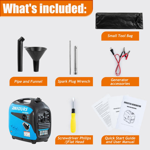 Beefy 2200 Watt Inverter Generator Portable Quiet Power For Home Backup Camping And Job Sites, 1800W Running Power, 2000W Peak included accessories