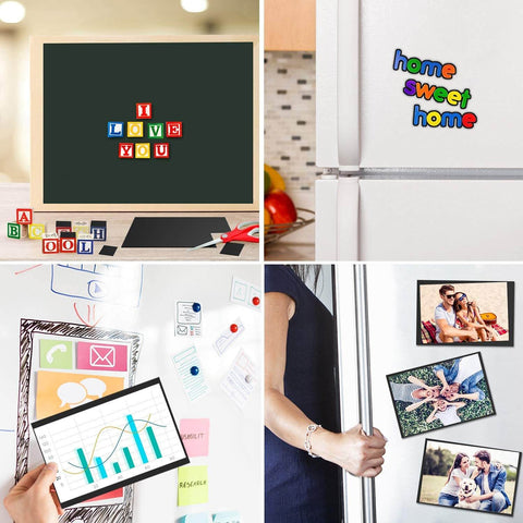 Various uses of Non Adhesive Magnetic Sheets 8.5 By 11 Inches 30 Mil Thick 4 Pack for crafts and storage on fridge and boards.