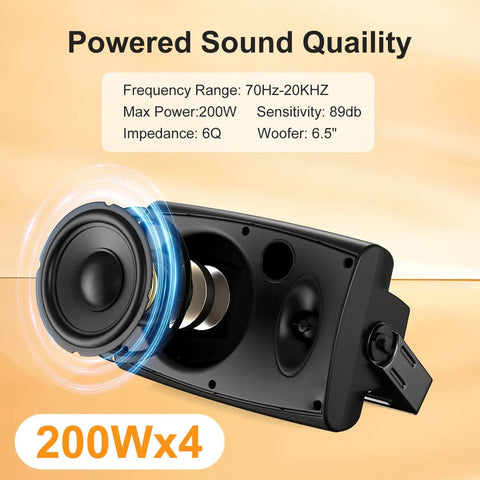 Outdoor Bluetooth Speakers 6.5 Inch 800W Waterproof Wired System with Multifunctional Amplifier Wall Mount
