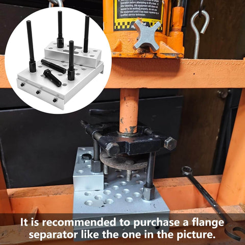 Universal Drill Press Support Block Plate Tool Kit For Heavy Duty Bearing And Bushing Repair Removal And Installation 30 Ton Capacity Adjustable Swivel Base with threaded holes in workshop setup.
