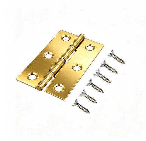 12 Packs Gold Stainless Steel Butt Hinges 2.15 Inch For Cabinets And Doors With Matching Screws, shown close-up