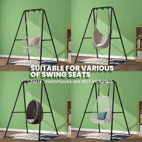 Beefy Swing Stand For Hammock Chair With Heavy Duty Steel Frame Max Load 330 Lbs Indoor Or Outdoor Use Stand Only Hammock Chair Not Included Powder Coated Black displaying multiple swing seats in indoor setting