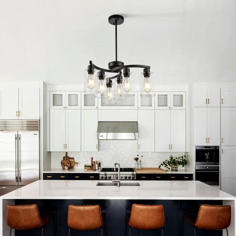 6 Light Modern Chandeliers For Dining Room Black Hanging Light Fixture Over Kitchen Island