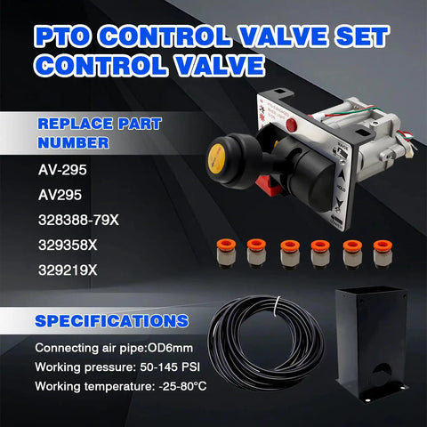 Dual Valve Switch Control Valve Set With Kickout For Dump Truck Tipper Hydraulic System, Beefed Up 4 Gear Console Tower, 10m Air Tube Replacement AV295 329358X 329219X display and specifications.