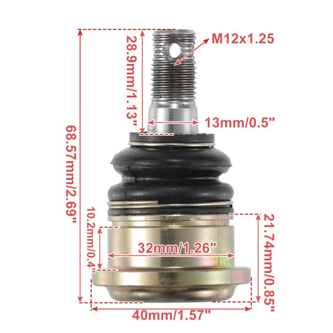 Left Right Ball Joint Kit M12x1.25 for 125cc 200cc 250cc Quad Dirt Bike ATV with dimensions marked