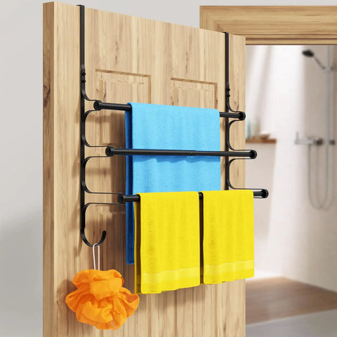 Black Wall Mounted Towel Rack Set With 3 Levels Per Unit And 2 Pieces, Six Tier Towel Storage For Bath And Hand Towels, Dope Modular Design