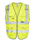 Built Tough Class Two High Visibility Construction Vest With Nine Roomy Cargo Pockets And Heavy Duty Zipper Front For All Day Job Site Comfort In Bold Safety Yellow