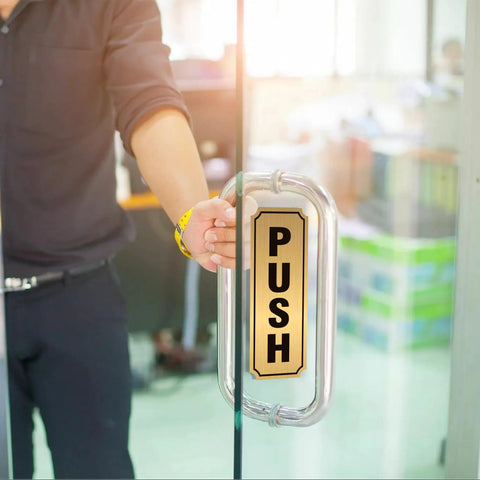 Push And Pull Door Sign Set Self Adhesive Durable Waterproof Vinyl Decals Black And Gold For Home Office Cafe Storefronts Glass Doors And Handles Easy Peel And Stick 7.8 Inch By 3.1 Inch push sign on glass door handle