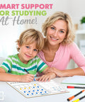 Adult and child using Double-Sided Dry Erase Math Board For Kids With Bar Model, Ten Frame, Number Line, And 1 To 120 Chart at home.