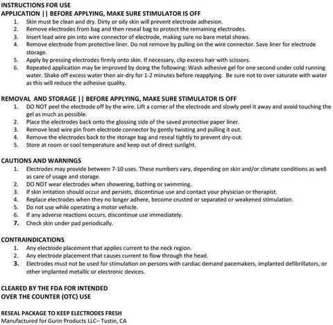Instructions for using Universal Compatibility TENS Unit Replacement Pads 2x2 with cautions and storage guidelines.