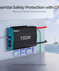 Hella Reliable 700 Watt Pure Sine Wave Inverter 12V To 110V DC AC Converter with GFCI for safe power use in any environment.