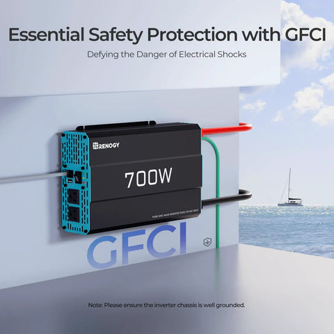 Hella Reliable 700 Watt Pure Sine Wave Inverter 12V To 110V DC AC Converter with GFCI for safe power use in any environment.