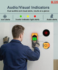 Person using BLIZONTE Stud Finder Wall Scanner, 6 In 1 Stud Finder Tool with Audible&Visual Alarm against wall.