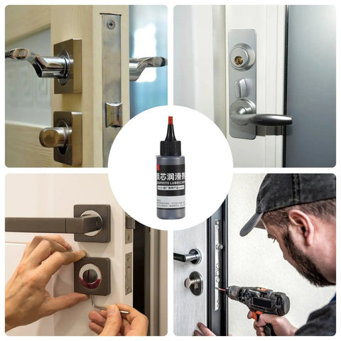 Graphite Powder Lubricant For Locks And Hinges Dry Moisture-Resistant Formula 50ml bottle with needle tube in use on locks and drills