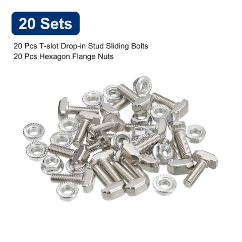 20 sets M6 T Slot Nuts And Bolts Set For 3030 Aluminum Extrusion with hex flange nuts and 20mm screw length