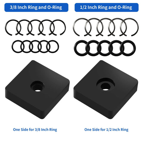 Heavy Duty Impact Retaining Ring Clip And O Ring Kit With Anvil Installation Tool For 1/2 And 3/8 Inch Impact Wrenches featuring 3/8 and 1/2 inch rings.