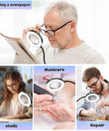10X Lighted Magnifying Glass With Clip On Mount 48 LED Desk Clamp Magnifier for reading, studying, manicure, and repair tasks