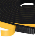 Trisiki weather stripping door seal tape, black foam core with yellow adhesive backing, 1/2 in x 1/4 in.