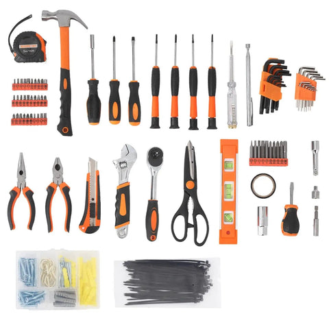 All In One Home Repair Tool Kit With Plastic Toolbox Case For DIY Projects, 247 Piece General Household Hand Tools Set displayed