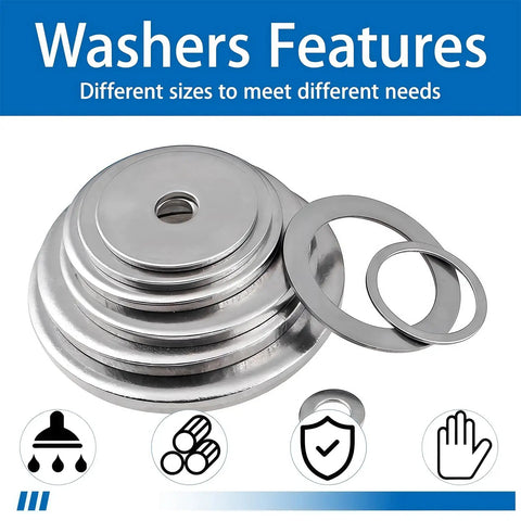 260 Piece Stainless Steel Flat Washer Set With Fender Washers M3 To M20 0.5mm Thick Assortment Gaskets For Bolts And Screws Industrial DIY Kit For Home Workshop And General Hardware Projects, stainless steel flat washers