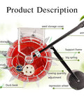 Detailed view of the Garden Seed Seeder Hand Push Roller Planter showing seed storage box and sowing mechanism components.