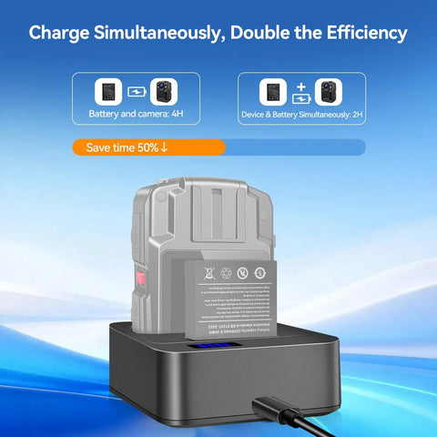 V8 Body Camera Charging Dock And 3-In-1 Station With Live Led Indicators charging battery and camera simultaneously in sleek black design.