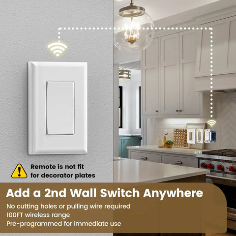 Installed 3 Way Wireless Light Switch Kit With Receiver, No Wiring Between Switch And Light, No WiFi, Neutral Wire Required in kitchen