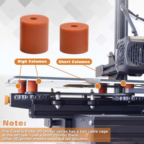 3D Printer Heatbed Leveling Kit With Silicone Bed Mounts And Anti Rust Springs showing high and short columns, CR-10 and Ender 3 compatible