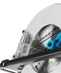Close-up of the No Nonsense 18V Brushless Cordless Circular Saw With 120 Mm Blade showing the metal guard and blade details.