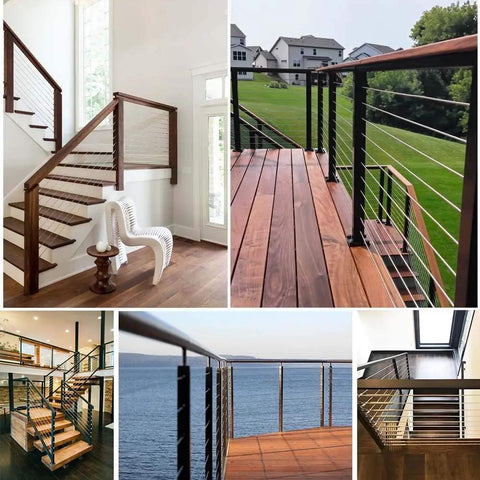 10 Pack 3 By 16 Inch Cable Railing Swage Threaded End Fittings Tension Terminals For Deck Railing 316 Stainless Steel Marine Grade Easy Install Indoor Outdoor Cable Rail Hardware used on modern deck and stairs