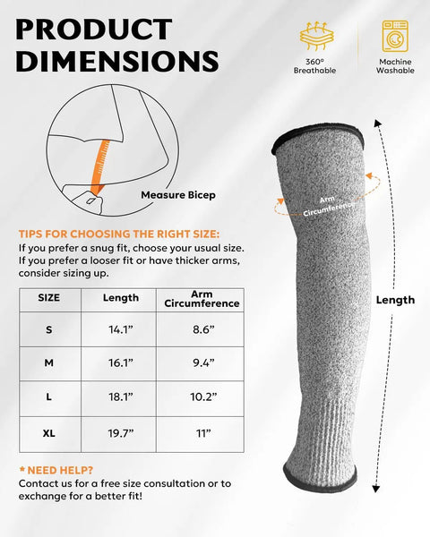 Cut Resistant Arm Sleeves For Work And Gardening EN388 HPPE Glass Fiber Protective Arm Guards All Day Comfort For Men Medium No Thumb Hole Great For Farming And Tough Jobs