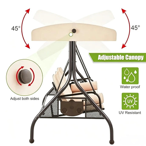 All Weather Outdoor Porch Swing With Stand And Adjustable Canopy Converts To Bed 2 In 1 Convertible Patio Swing Side View