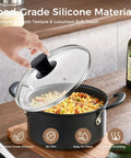 Person placing glass lid with Two Pack Silicone Pot Lid Knob Replacement on skillet filled with food